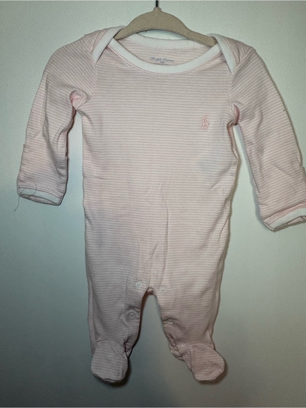 Ralph Lauren Baby Pink Striped Footed One-Piece